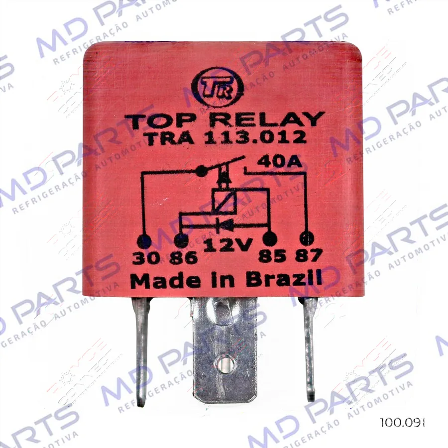 Relé Auxiliar de Ar Condicionado 40A 12 Volts 4 Terminais c/Diodo de Proteção da Bobina Rosa Renault Logan/ Duster/ Clio/ Sandero OEM: 8200308271