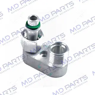 Conector do Evaporador Volkswagen Fox com 1 Furo Saida para Cima - Alumínio