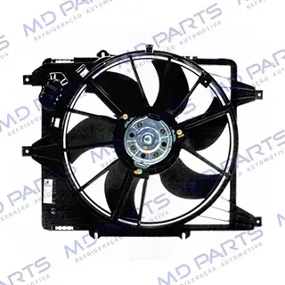 Eletroventilador do Radiador c/ Defletor Renault Clio AG/ Kangoo 1.0/1.6 1996>/ Logan/ Sandero 1.0/1.6 2007 Até 2013/ Symbol 1.6 2009 Até 2013 Equipamento Valeo - 12 Volts