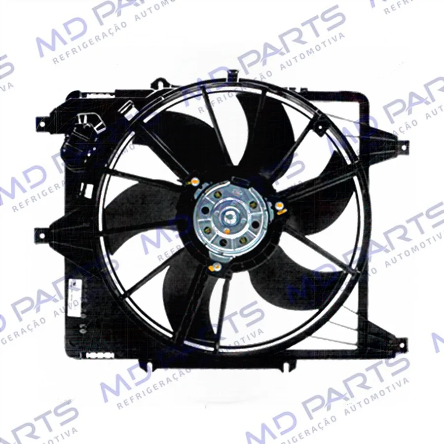 Eletroventilador do Radiador c/ Defletor Renault Clio AG/ Kangoo 1.0/1.6 1996>/ Logan/ Sandero 1.0/1.6 2007 Até 2013/ Symbol 1.6 2009 Até 2013 Equipamento Valeo - 12 Volts