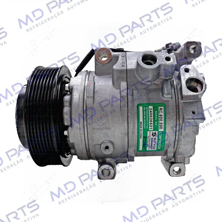 Compressor Modelo Denso 10SRE15C Toyota Hilux 2.7 Flex SR/SRV 2017 Até 2021/ SW4 2.8 Diesel 2016 Até 2022 - 12 Volts Polia 7pk OEM: BC447160-8601/ 447280-2750