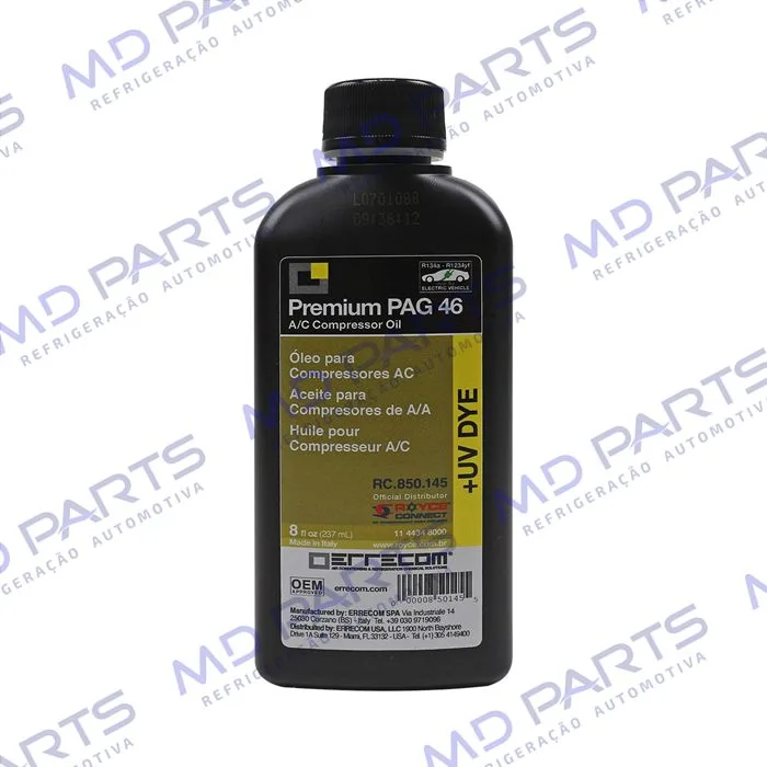 Óleo para Compressor ERRECOM R134a PAG 46 com Contraste Ultravioleta 237ml
